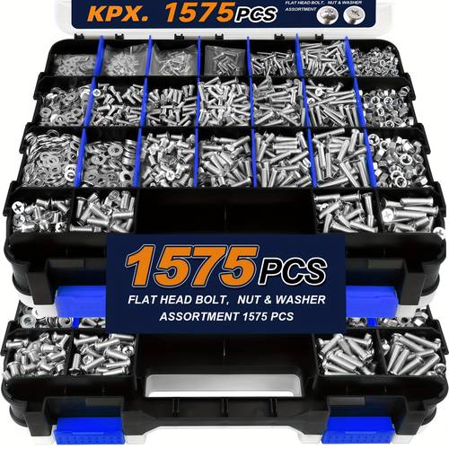 1575pcs nut and assortment set phillips head and screws multiple common nuts s and washers double sided sturdy storage case durable and long lasting