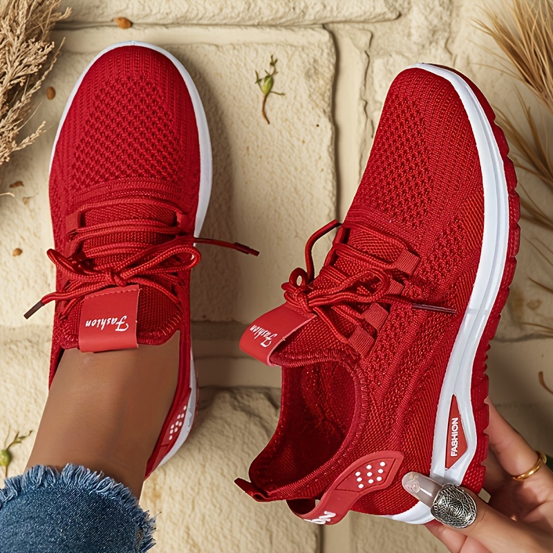 Zapatillas transpirables de malla para mujer - Zapatillas ligeras de correr de corte bajo con soporte acolchado, detalles blancos y rosados, comodidad para todas las estaciones para uso casual y diario, zapatillas para mujer, plantilla de tela cómoda.