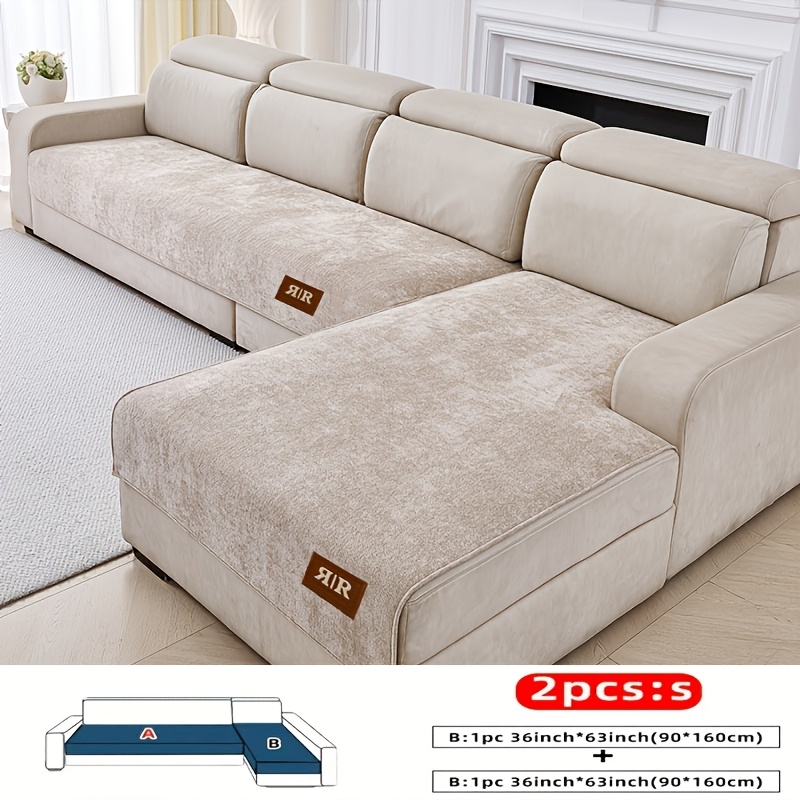 TEMU Ka 2pcs Solid Color Chenille Combination Sofa Cushion, Modern Minimalist Style, With Letter Patch Decorative Strip, Machine Washable For , Pet