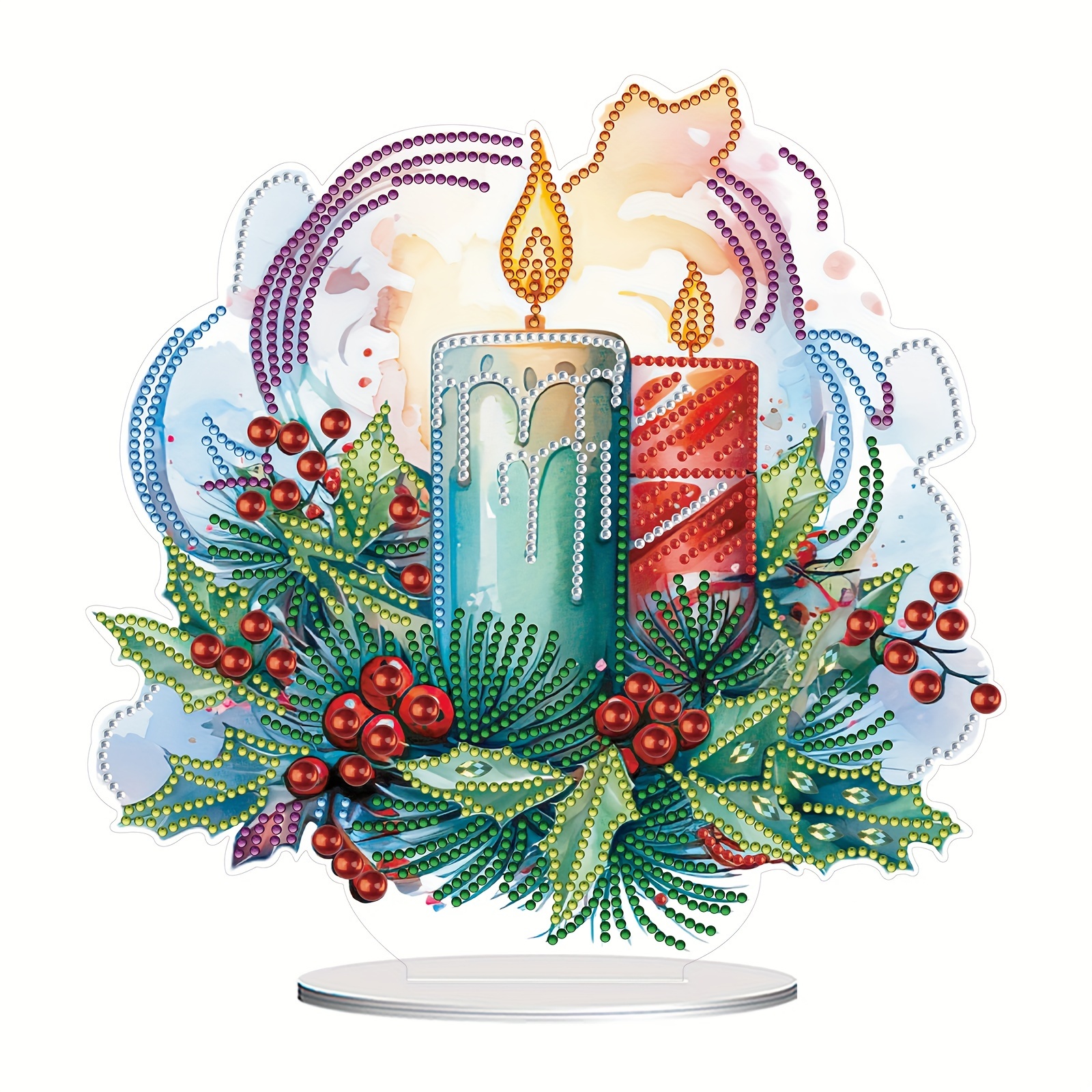 

Diy 5d Christmas Candle Mosaic Art - Unique Shaped Crystal Diamond Painting Kit, Perfect For Living Room, Bedroom & Study Decor, Creative Handmade Gift With Colorful Box Pieceaging