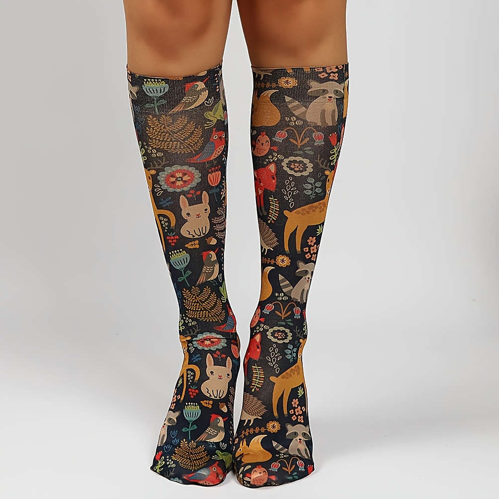 TEMU 1 Paire de Chaussettes pour Femmes à Animaliers, Chaussettes Non-Croisées à Aléatoires, Chaussettes de Compression