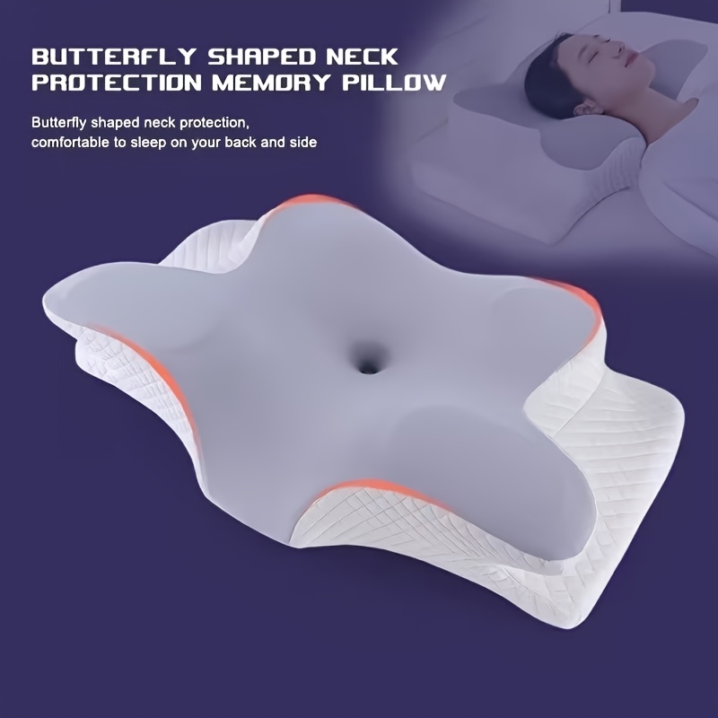 TEMU 1pc Foam Pillow - Ergonomic Cervical Support, Slow-, Sleep-relaxing Neck Pillow, Bedding For Back And Side Sleeping, Machine-washable Pillowcase