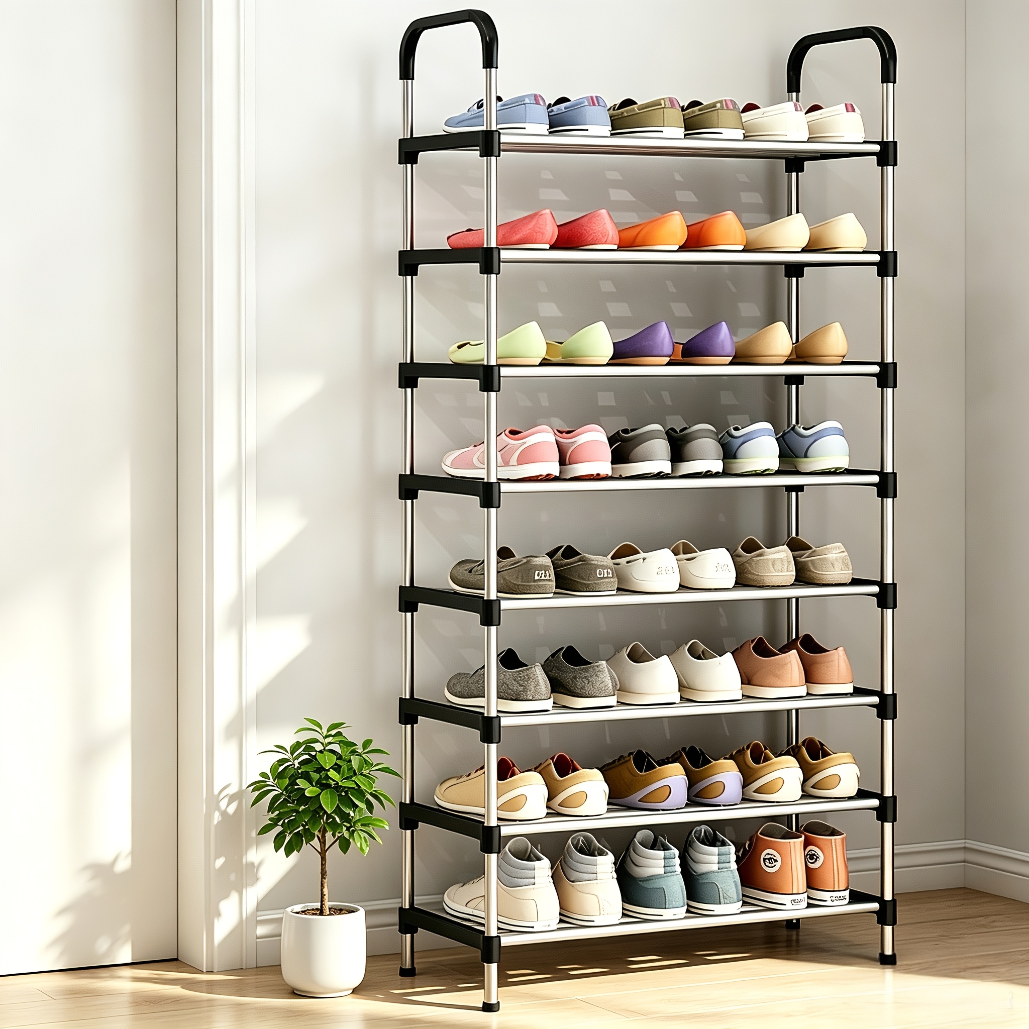 TEMU 5/8 Metal Shoe Rack, Shoe Organizer Storage Rack, Shoe Cabinet, Durable Narrow Shoe Tower, Multi-functional Heavy-duty Storage Unit Shoe Rack,
