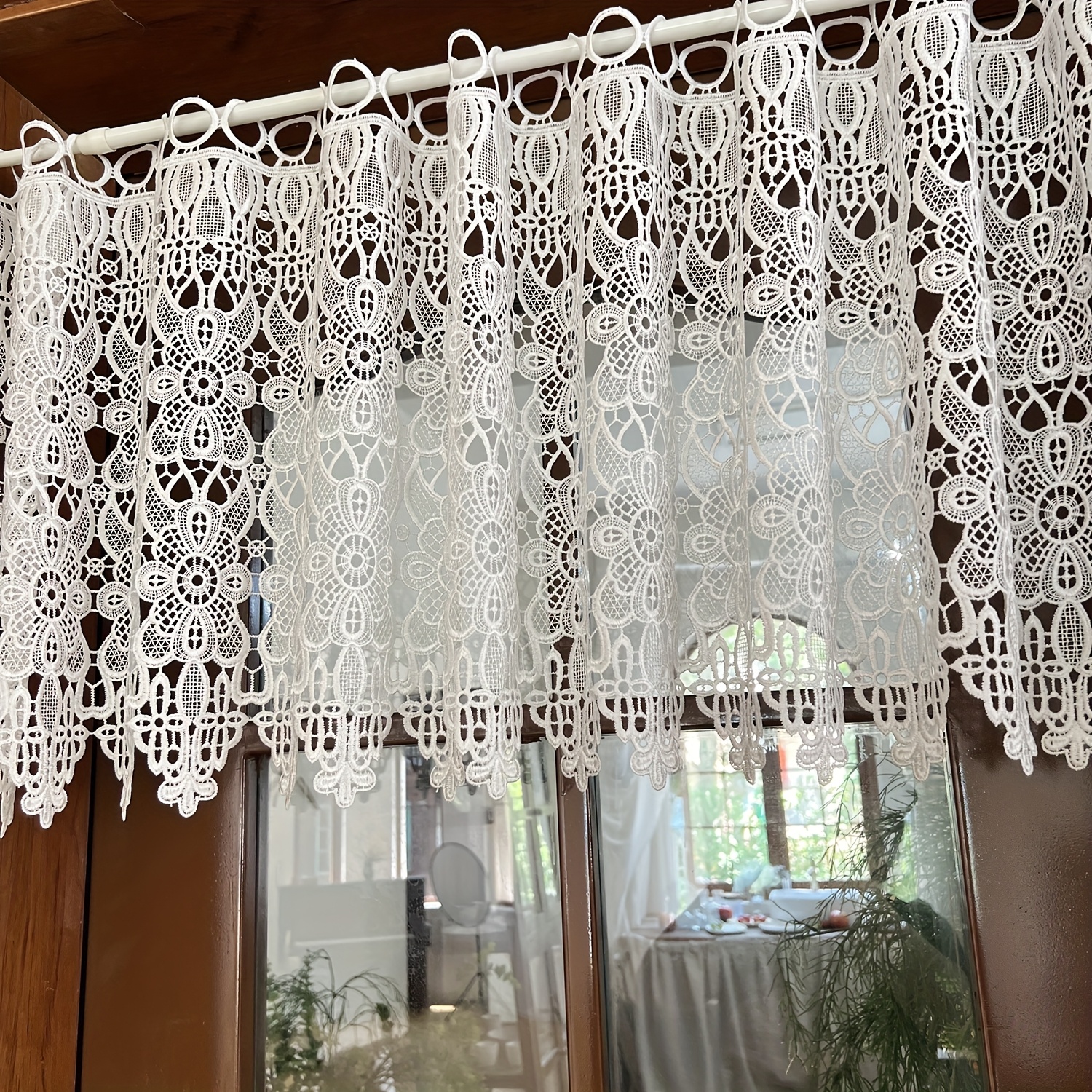 TEMU 【商品名】シングルパネル ホワイト カットアウト 花柄 ショートカーテン、水溶性刺繍入り、小さなキッチン窓に最適、ヴィンテージ フレンチカントリーの風合いをレーションに、ロッドポケット付きで簡単に吊り下げ可能