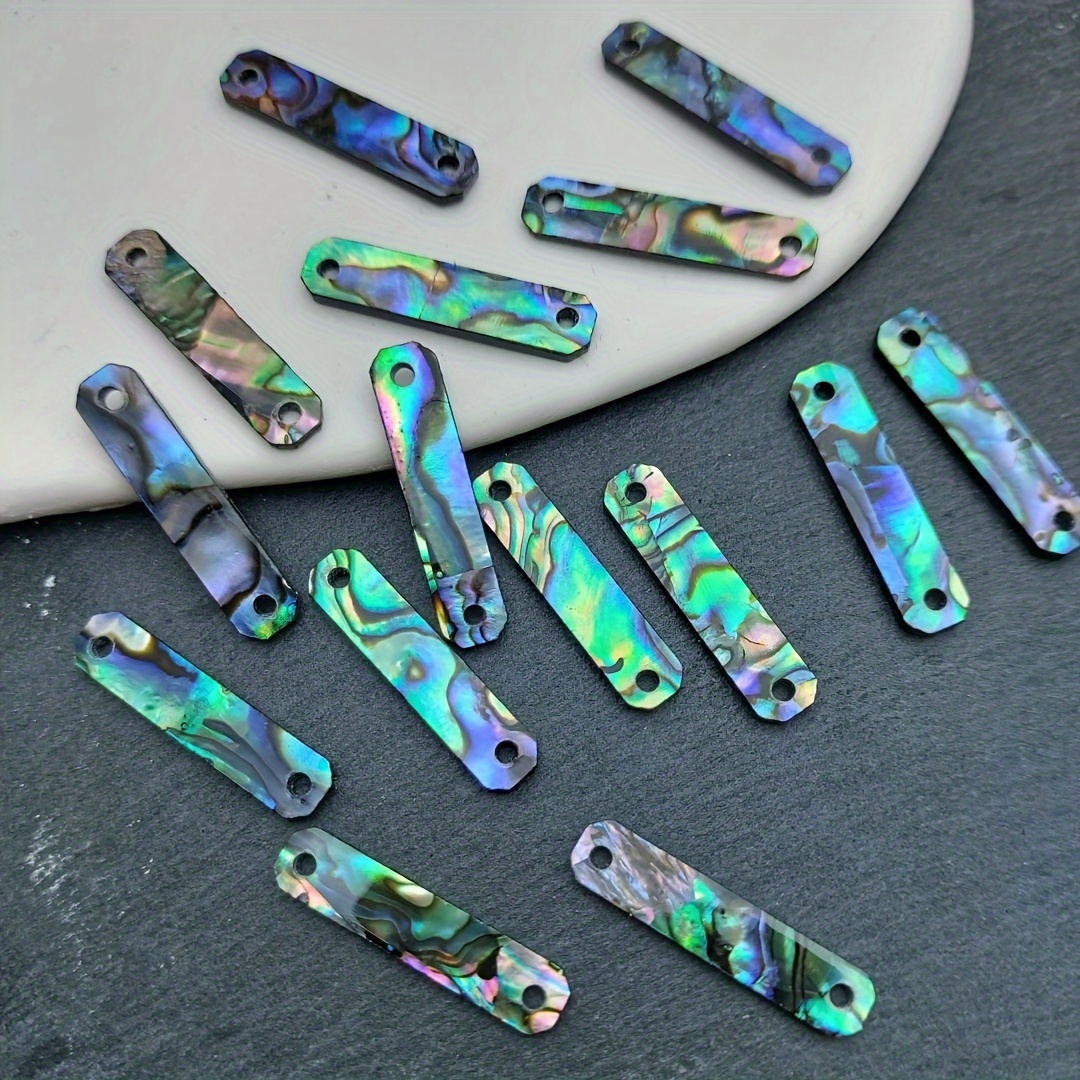

6pcs 25×5mm Abalone Shell Patch Rectangular Double Hole Pendant Connector Charms Links For Diy Jewelry Accessories