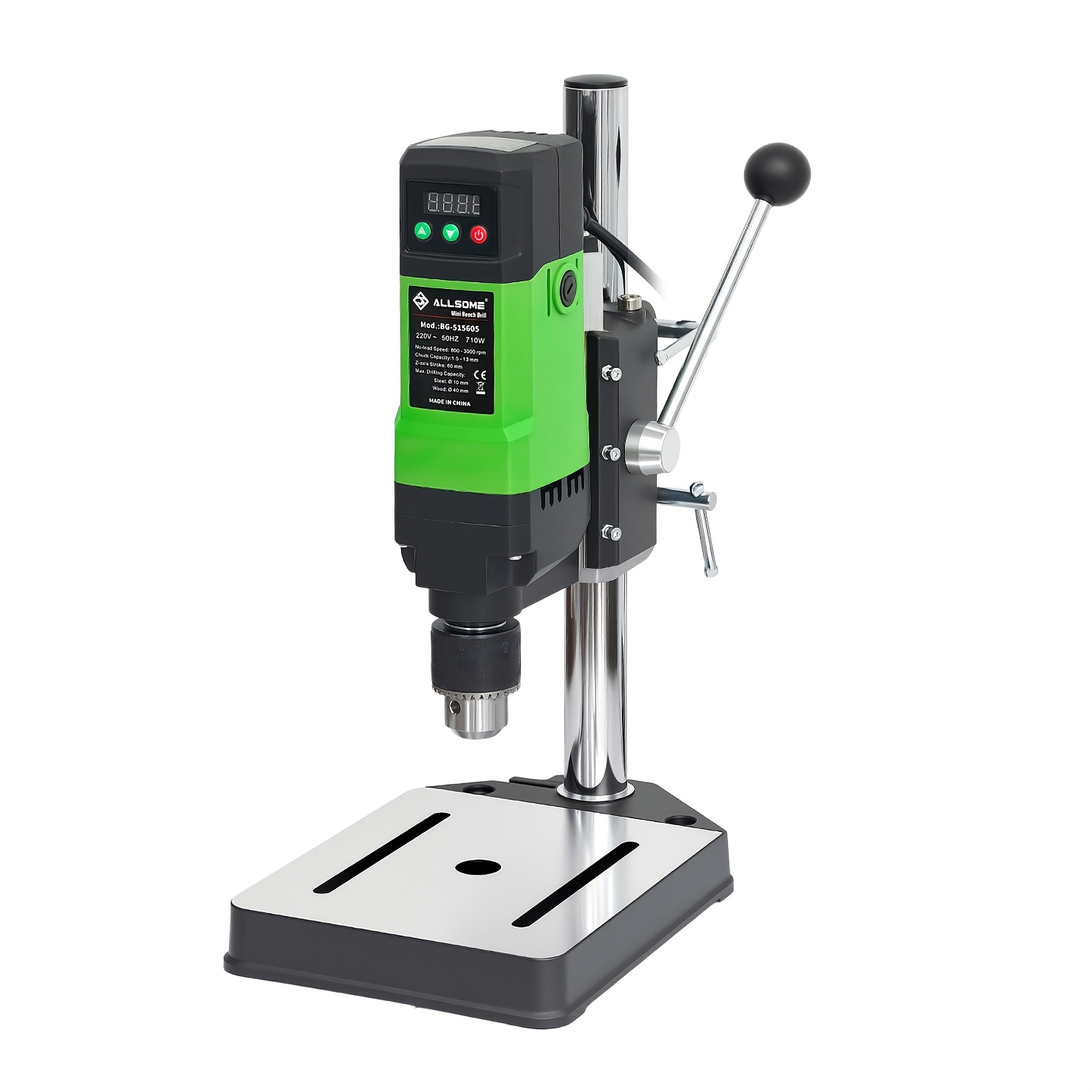 Image of Allsome Benchtop Drill Press Bg-515605, 710w Drill Machine With Aluminum Alloy Base & Thickened Column Tube For Wood, Metal And Household Diy Drilling