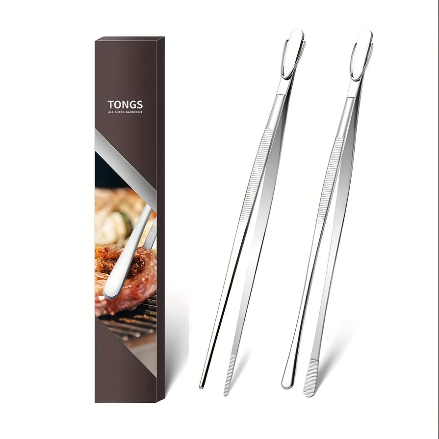 

A Pair Of Kitchen Tweezers, Tongs For Cooking, Long Stainless Steel Tweezers For Use , Baking, Seafood, Food, Bbq, Repairs, And Feeding Pets (12 Inches, Silvery)