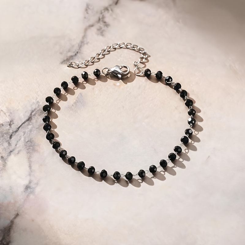 Women's Low Allergy Stainless Steel Black Cut Beaded Bracelet