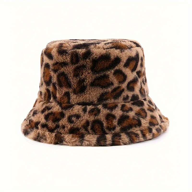 

1 Women's Leopard Print Plush Bucket Hat, Plush Bucket Hat, Wool-like Soft Hat Warm Furry Fisherman Hat Autumn And Winter Warm , Adjustable Cap Crown, Suitable For Daily Use