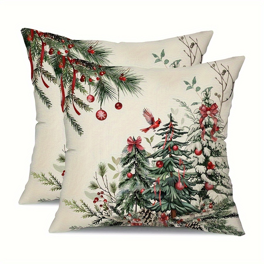 TEMU 2pcs, Linen Christmas Pillowcase, Christmas Tree Decoration Throw Pillow, Winter Christmas Decoration Family Sofa Bedroom Indoor And Outdoor