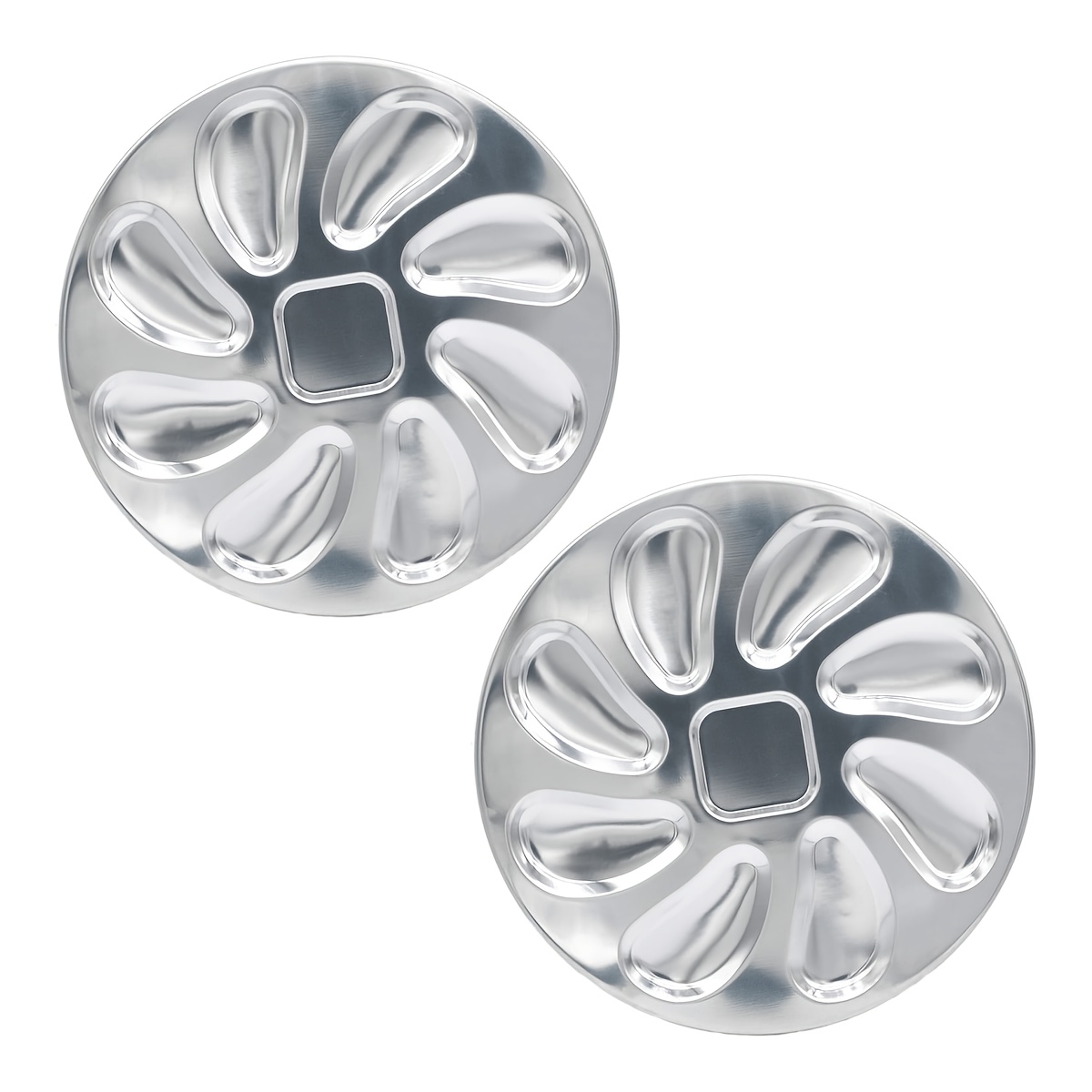 2pcs Stainless Steel Oyster Plate Pan Serving Trays For Scallop, Sauce And Lemons, Oyster Shell Shaped Pan, 8 Slots With Center Slot, Multi-functional Grill Pan, For Party Outdoor Cooking