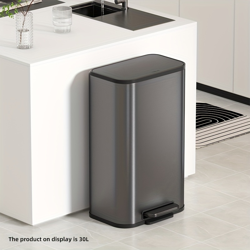 Stainless Steel 30 Litre Trash Bin with Lid, 30.28 L Kitchen Tall Trash Can Bin Metal Waste Bin for Home Hotel Office Public New Home Decoration Christmas Gift Kitchen Trash Cans