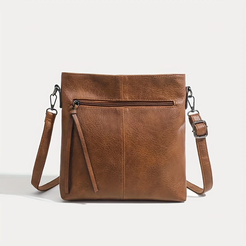 

Chic Vintage-inspired Faux Leather Crossbody Bag With Wrist Strap - Spacious & Casual Women's Shoulder Purse, Light Brown