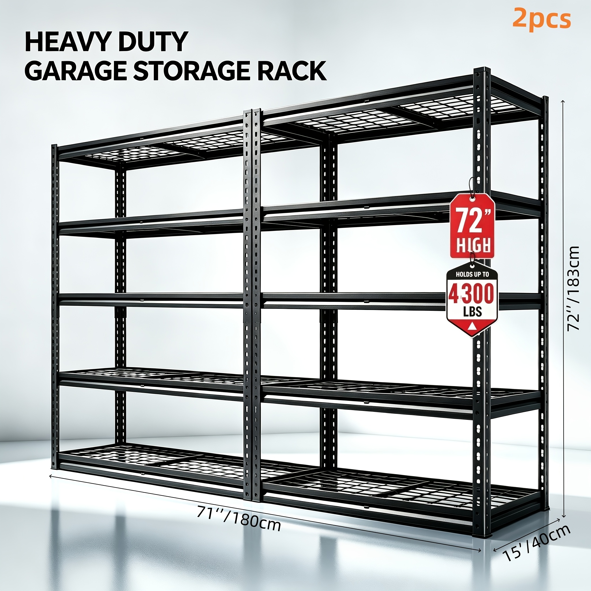 TEMU 2pcs 72" High Heavy Duty Industrial Metal Storage Rack, -free Adjustable Practical Shelving Unit, Perfect For Garage, Warehouse, Kitchen, And