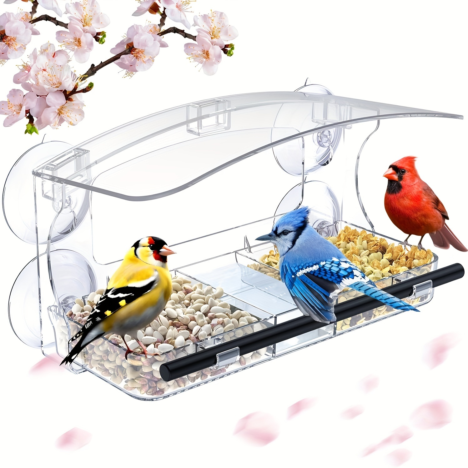 

Clear Acrylic Window Bird Feeder With Strong Suction Cups - Easy-clean Seed Tray, Outdoor Bird Watching & Garden Decor