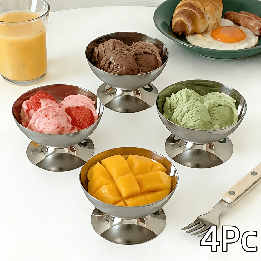 TEMU Stainless Steel Dessert Goblet Set Of 4, 150ml Mirror Polished Cup, Elegant Stemware Bowl For Pudding Mousse Fruit Salad, Dishwasher Safe,