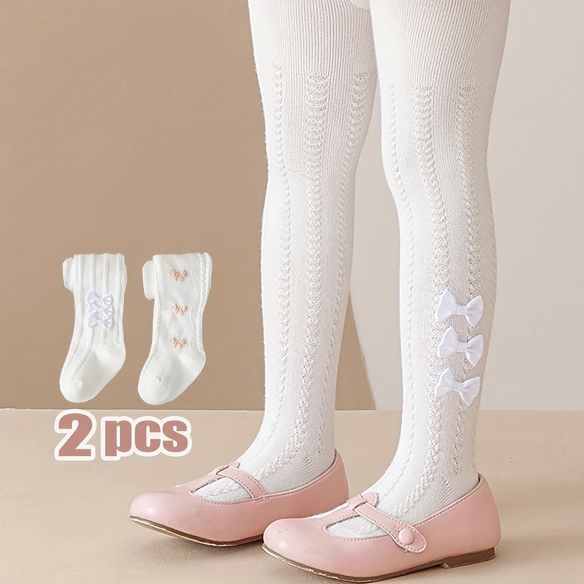 

2pcs Girls' Breathable & Soft Knit Tights - Stretchy Elastane/polyester , Hand Wash Only, Solid Color, Fashion Pantyhose