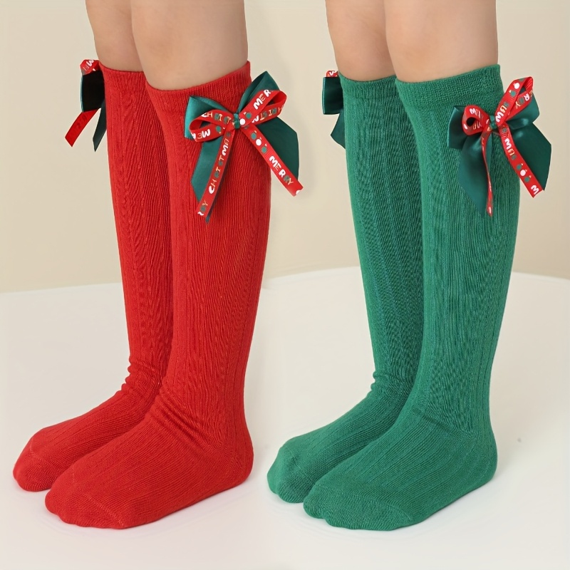 Image of 1 Pair//3 Pairs Pack Children's Autumn Winter Christmas Mid-calf Socks, Girls' Princess Red Stylish Holiday Long Socks,halloween