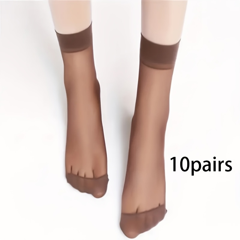 Image of 10 Pairs Women' Color Round Socks, Women's Socks, Short Socks, Long Socks, Comfortable And Breathable, Nude, Suitable For Daily Wear, Suitable For Home, Office, Outdoor Wear