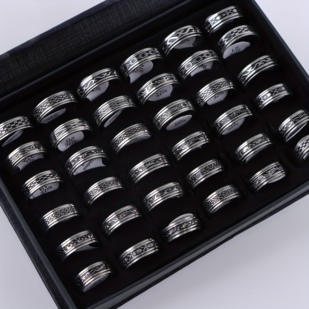 

10 Pcs Vintage Style Simple Black Stainless Steel Spinner Rings Set, Unisex, For Everyday Outfits, Holiday, Party Accessory, Gift - Assorted Sizes