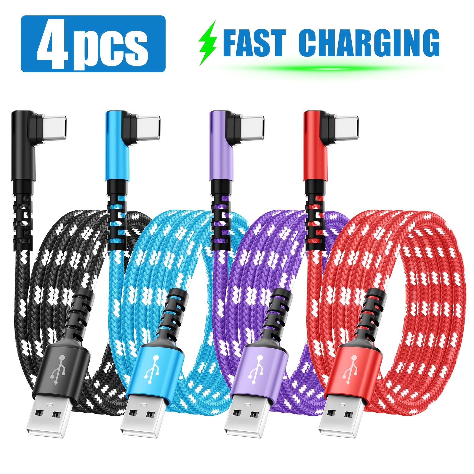 TEMU Dinije 4pcs Type-c Fast Charging, Usb To Type C Charging Cable, 90 Degree Bend Data Cable, For Iphone 17/16/15 Series, For Huawei Redmi Oppo