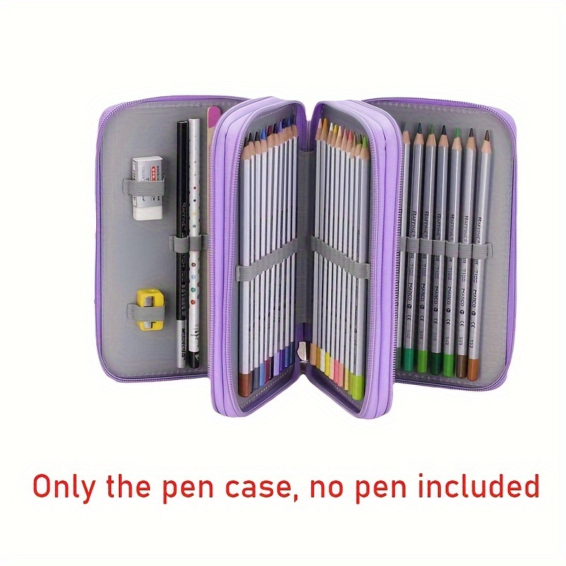 

Large 3-layer Zippered Pencil Case With 52 Compartments - Spacious Fabric Organizer For Art Supplies, Colored Pencils & Stationery