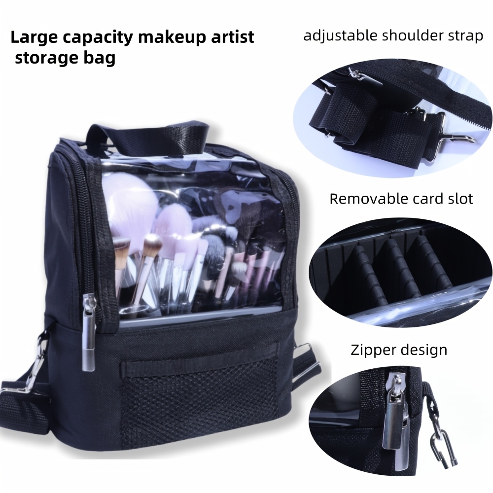 

Professional Makeup Artist's Large Capacity Canvas Storage Bag With Detachable Shoulder Strap And Card Slot, Black