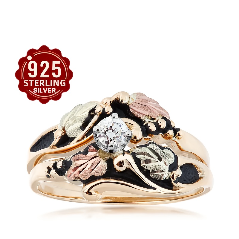 TEMU Stylish Two-piece Ring Set Made Of S925 Sterling Silver Featuring Motif And Synthetic Cubic Zirconia, Use, Parties, Proposals, And Valentine's Day Presents