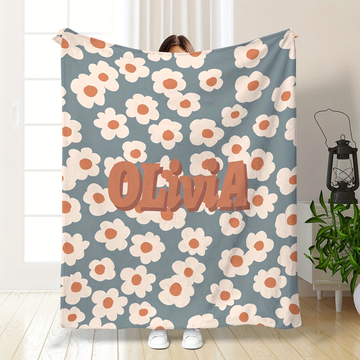 

Custom Floral Pattern Personalized Name Blanket - Polyester Throw With Super Soft - Blankets For Bed, Office, And Sofa - Machine Washable Oblong Towel