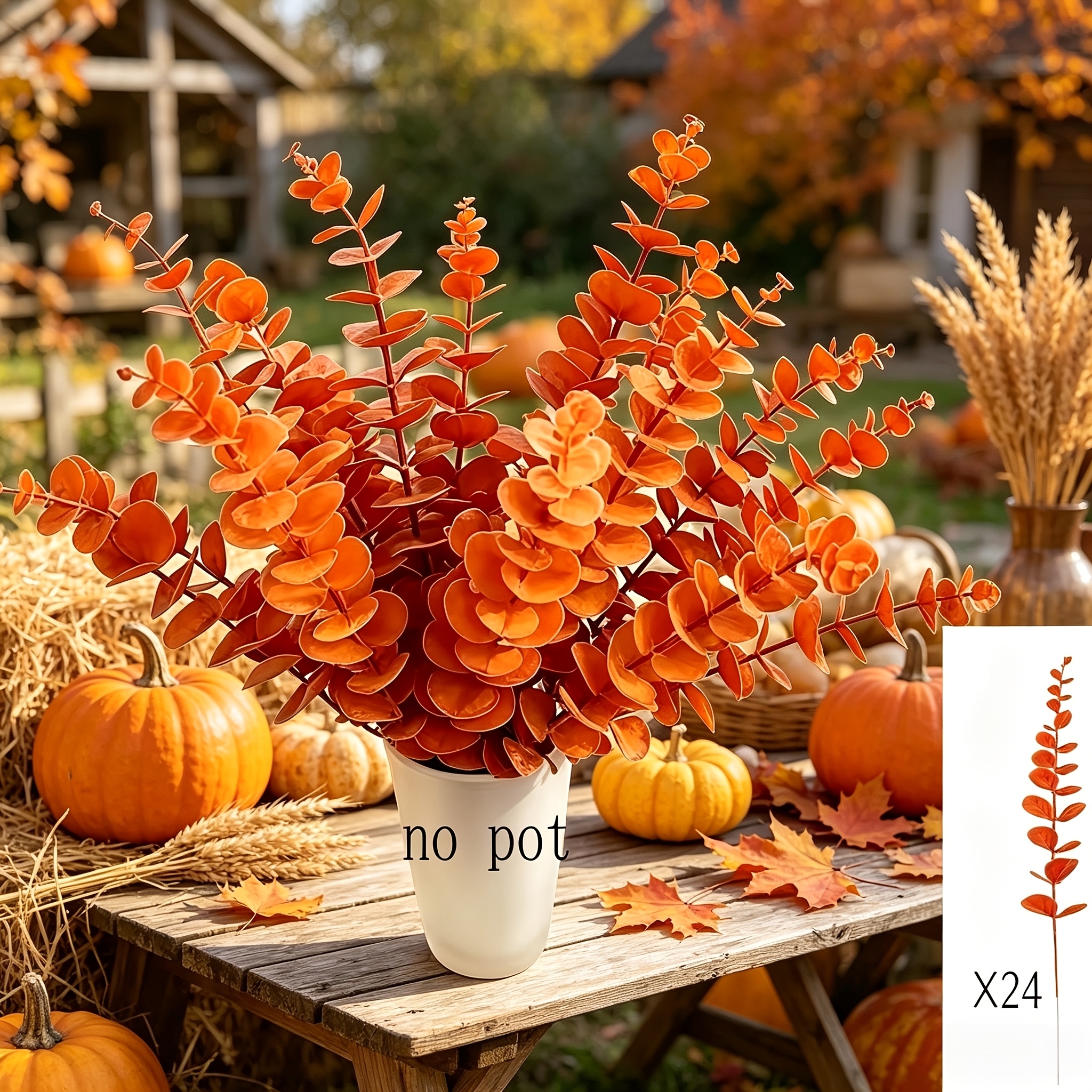 TEMU 24-stem Artificial Orange Eucalyptus Flowers, Suitable For Weddings, Easter, Thanksgiving, Valentine's Day, Rustic Style Centerpieces, Home