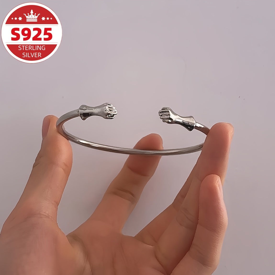 TEMU S925 Sterling Silvery Exaggerated Opening Bracelet, Fashionable Boxer Bracelet, Men's And Women's Jewelry, Essential For, Perfect Gift For