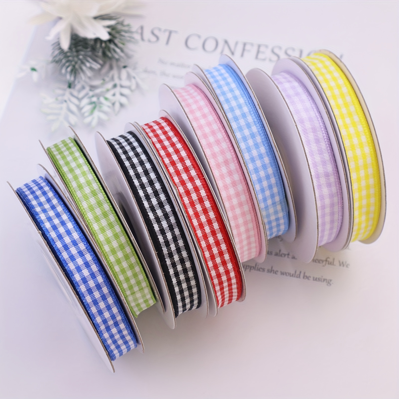 

1-roll Gingham Checkered Ribbon Set, Assorted Colors, For Diy Hair Bows, Gift Wrapping, Sewing, Christmas Party & Wedding Decorations, Crafting Supplies