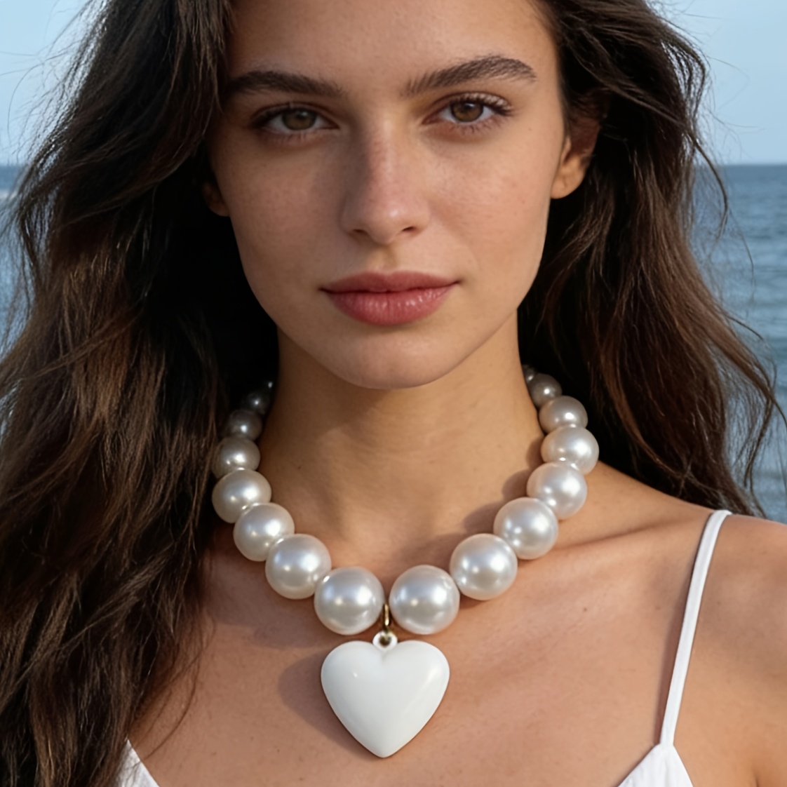 TEMU 1 pz Collana da donna IMOLI con ciondolo a cuore , perline e - Elegante, adatta per gioielli da sposa, regalo, uso , regalo per , accessorio in
