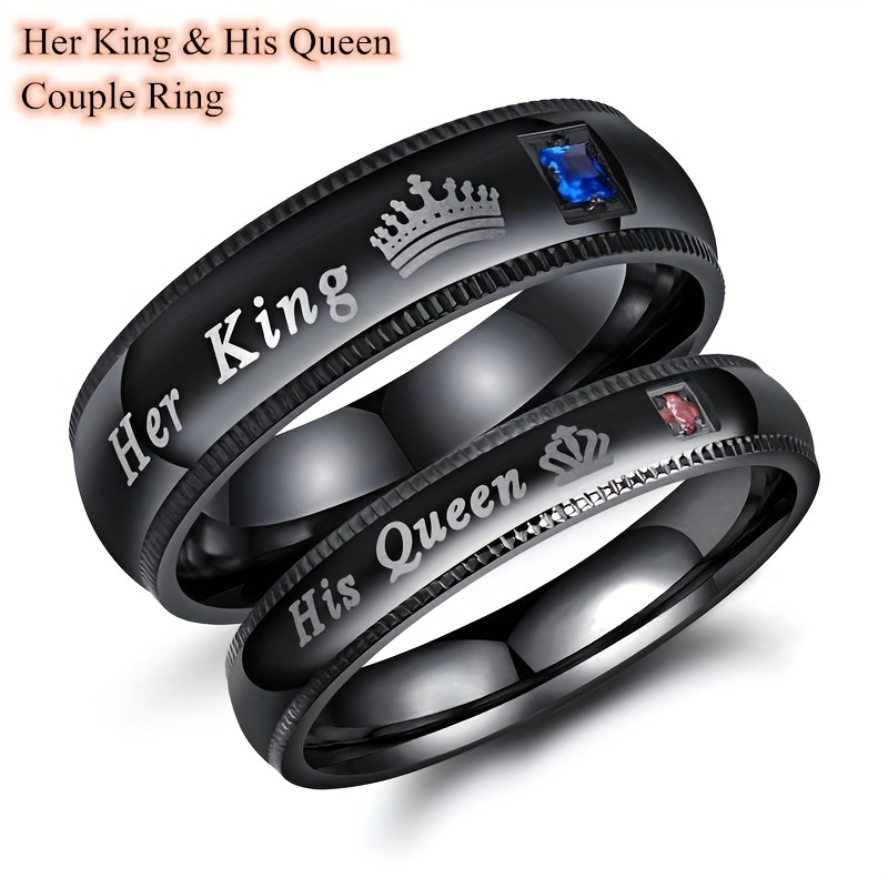 

Fashion Couple Rings Her King His Queen Personalized Rings Fashion Aaa Crown Ring Romantic Anniversary Wedding Rings