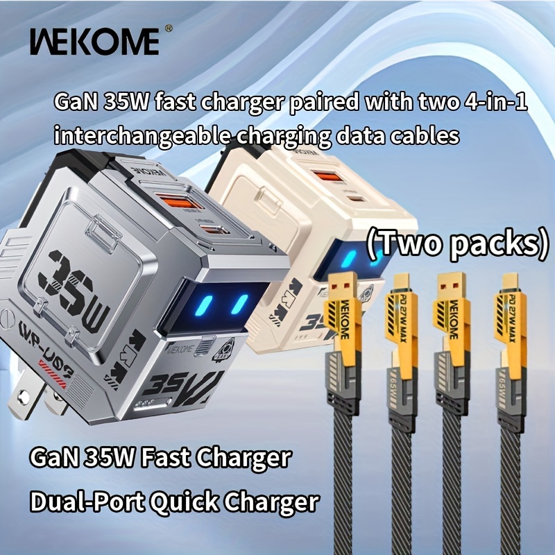 

Wekome Travel Charger +2pack Charge Cable, 35w Dual Port Charger, For Phone And Other Usb , Essential For