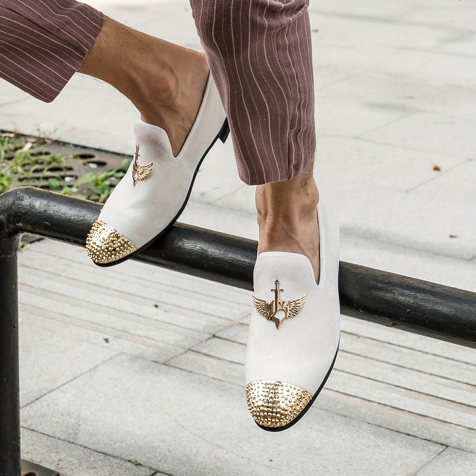 Wedding Shoes White And Gold Loafers Mens Elegant White Leather - Main Image