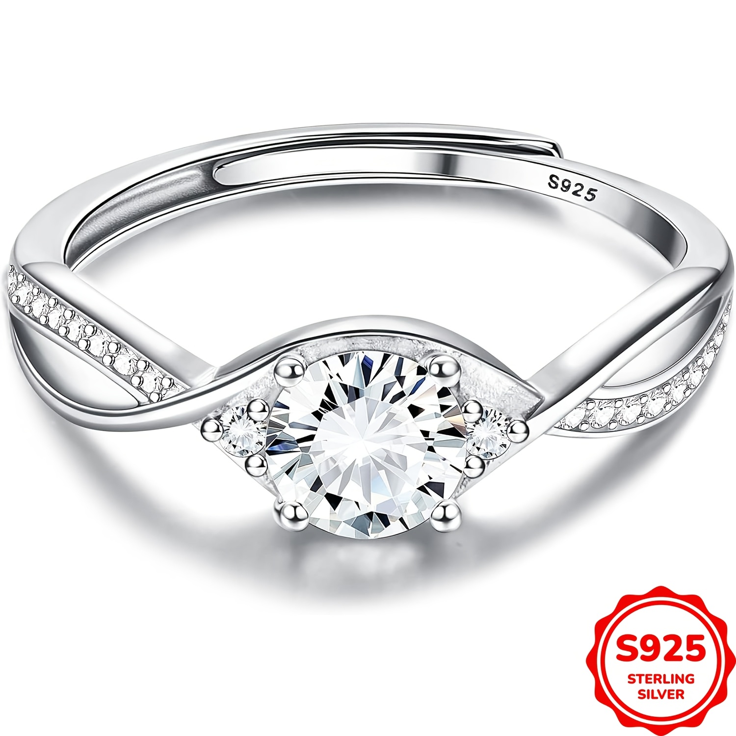 Image of Adjustable 925 Sterling Silver Rings For Women Engagement Ring Promise Ring Wedding Rings Cubic Synthetic Zirconia Thumb Ring For Women Anniversary Jewellery Gifts 2.1g/0.07oz