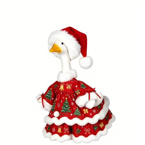 23 inch retro lawn goose christmas costume suitable for outdoor yard garden decoration red santa skirt with tree print plush hat free goose statue for porch festive holiday decorations hand washable