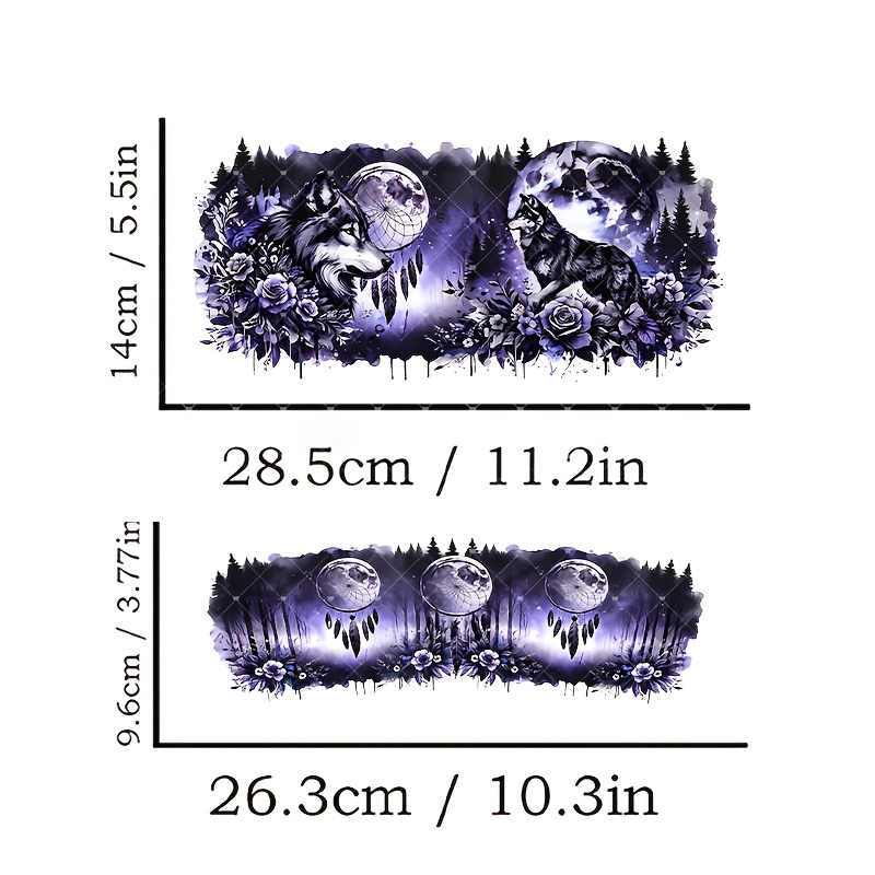 TEMU Étiquettes en cristal à transfert UV DTF en vinyle, thème loup avec de nuit et combinaison d'attrape-, étiquettes en cristal de 40 oz de haute