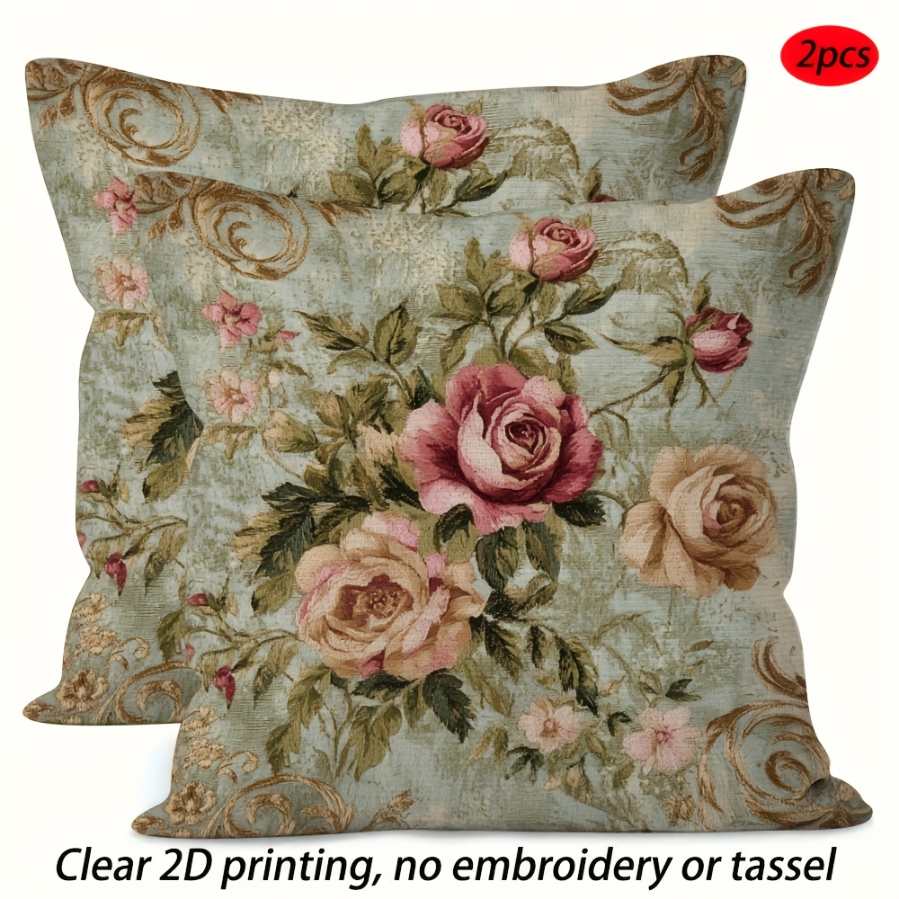 TEMU 2d Flat - 2pcs Tapestry Cushion Cover, Soft Polyester, 2d Double-sided Printing, Tropical Style, Zipper Closure, Machine Washable - Suitable For