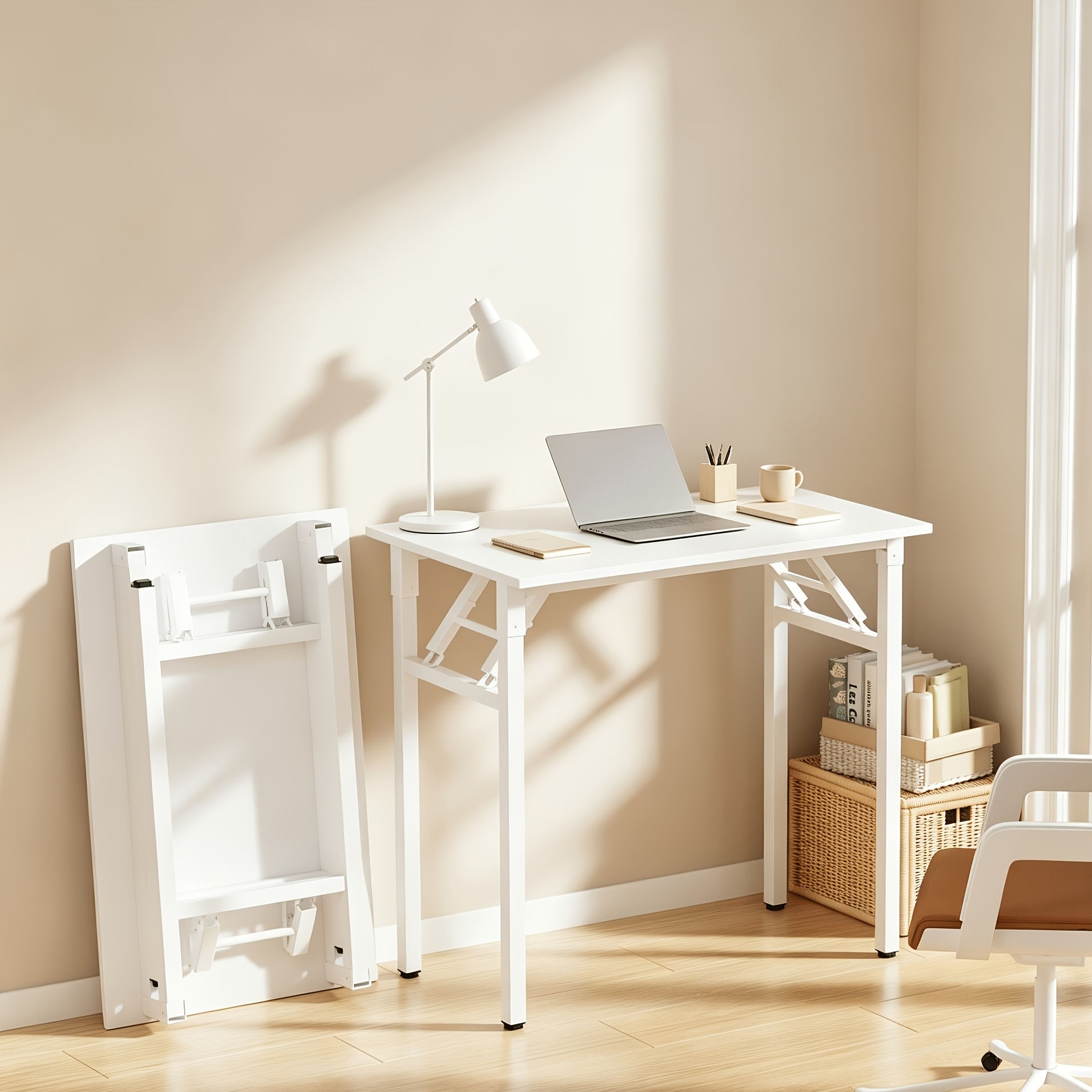 Image of 80x50x76cm Foldable Computer Desk, White Desk, Portable, Multifunctional Folding Design