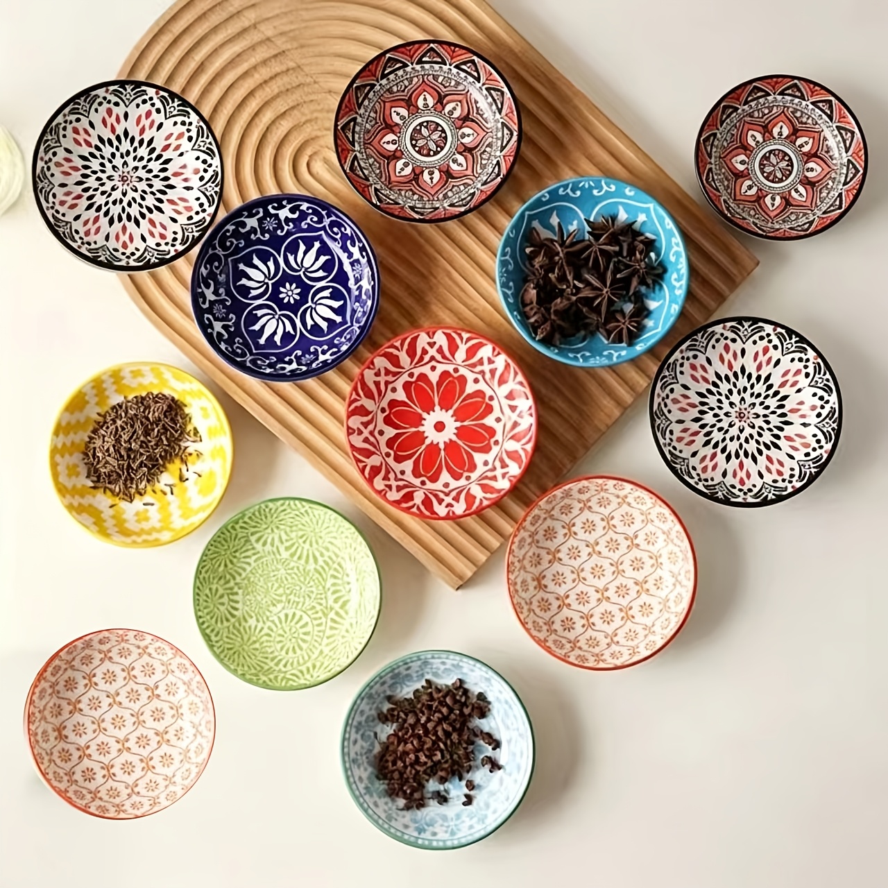 TEMU 1 Set Of 12pcs Bohemian Style Ceramic Seasoning Dishes - Random Colors - Small Dishes, Multi-functional Dipping And Seasoning Plates, Suitable