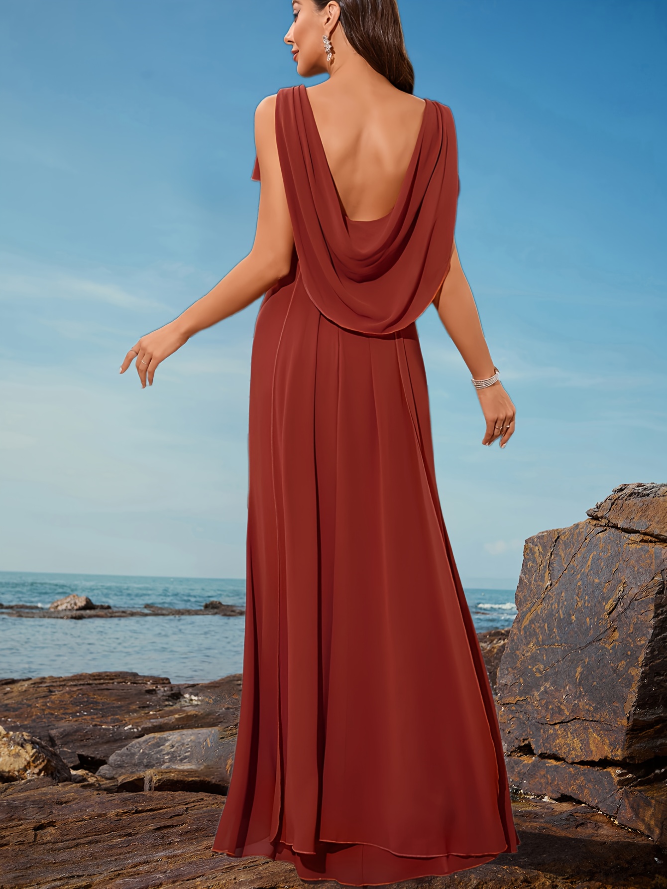 hip bridesmaid dresses High-Slit Chiffon Plus Size Bridesmaid Dress with Long Sleeves and Waist Pleating