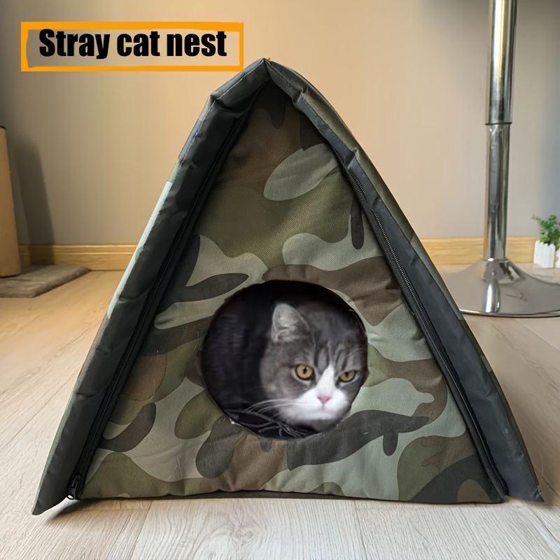 

1pc Waterproof And Weather Proof Triangle Pet Tent Nest, Outdoor Enclosed Cat Nest Small Dog Shelter, Feral Cat Cave Pet House