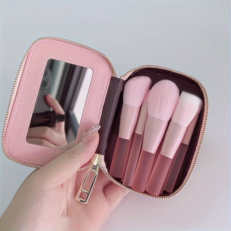 

Valentine's Day Gift Mini Travel Portable Makeup Brush Set Pink Cosmetic Brushes Including Powder Foundation Eyeshadow Lip Brush Tools Girls