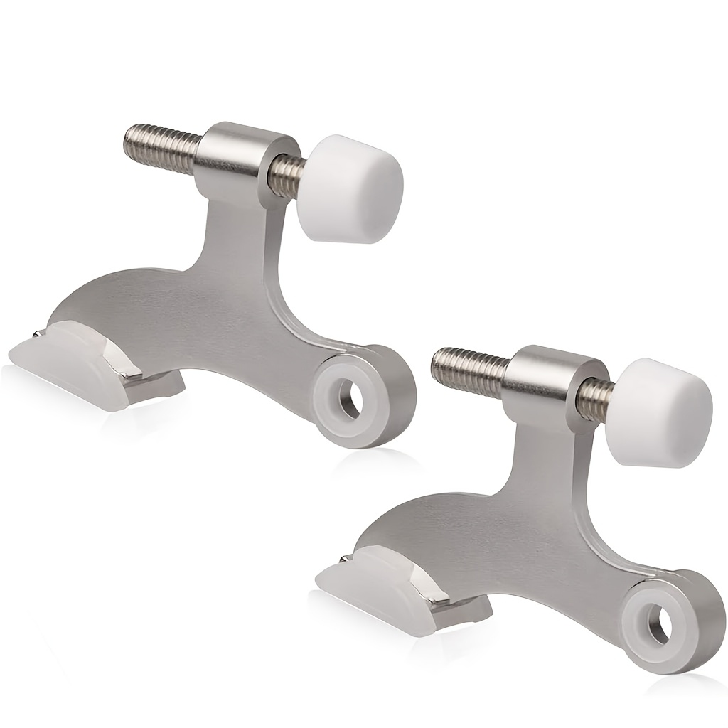 TEMU 2pcs Hinge Pin Door Stop, Brushed - Adjustable Heavy-duty Hinge Pin Door Stop With White Bumper Pads