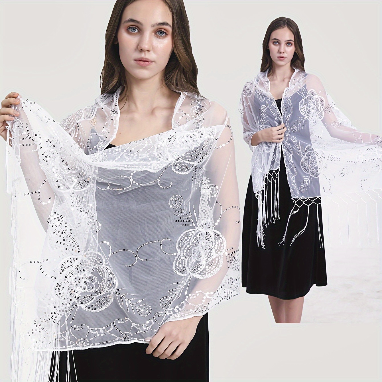 Silver lace shawl for evening dress hotsell