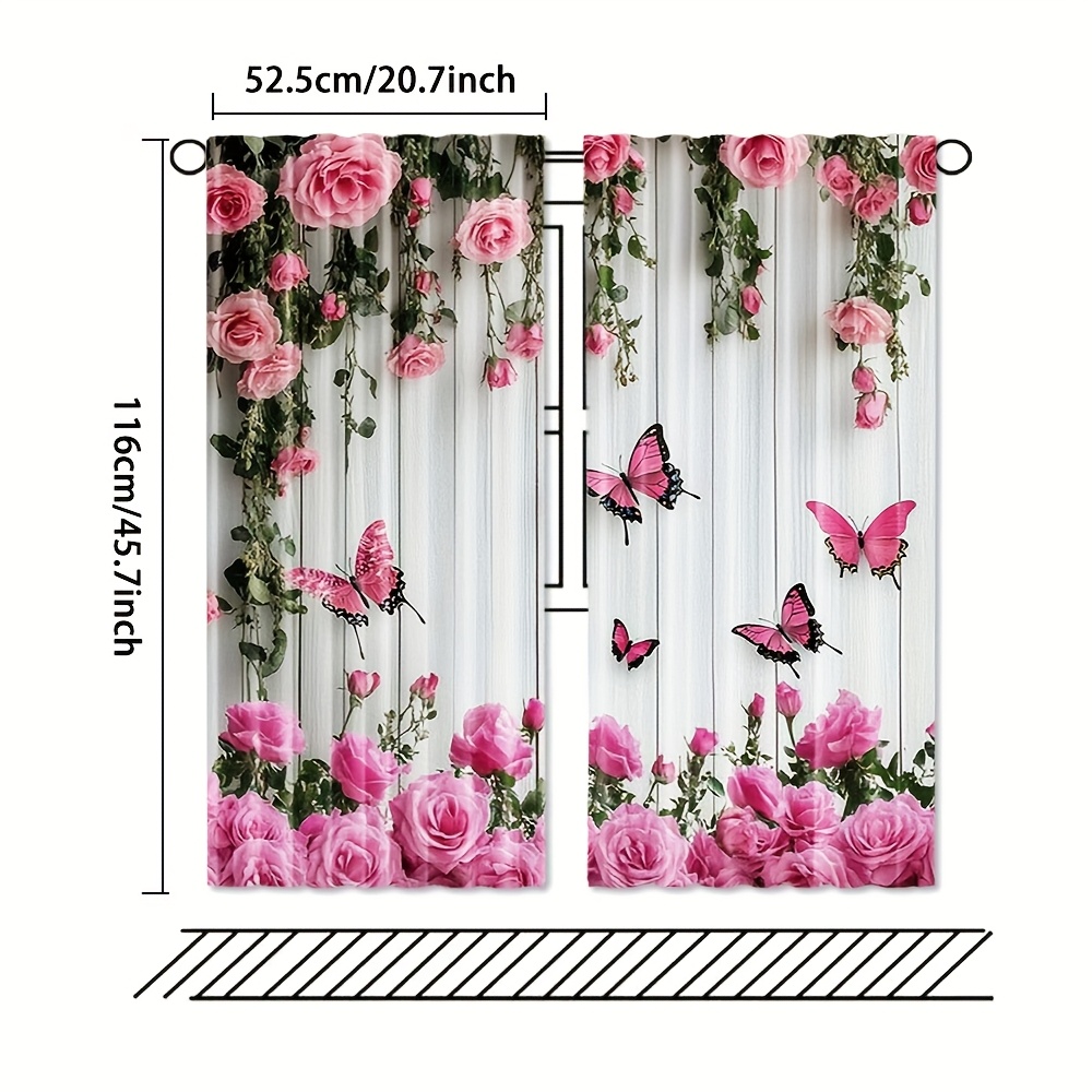 TEMU Set Of 2, Pink Flower Pattern Polyester Drapes, Stylish Design, Washable In Machine, Bedroom And Living Room Decoration