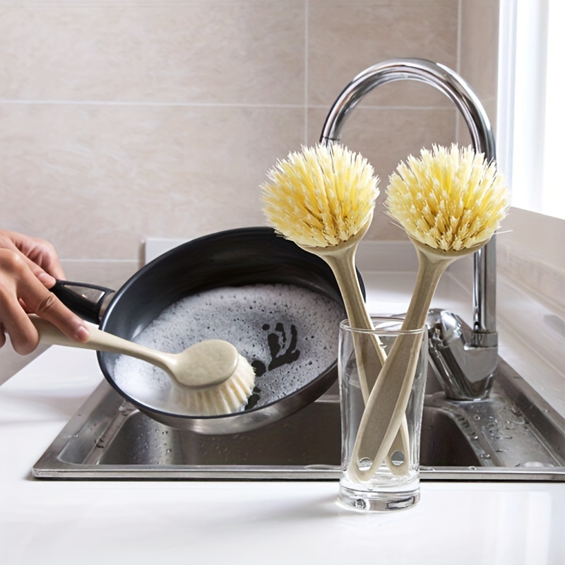 Cepillo de plástico para limpiar platos con ventosa, juego de 3 cepillos de  lavado para limpieza de fregaderos de cocina, platos, sartenes, ollas