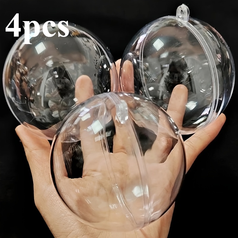 TEMU 4pcs Christmas Transparent Balls, Hollow Plastic Fillable Decorative Balls, Christmas Tree Hanging Ornaments, Home Party Gift Box Decor